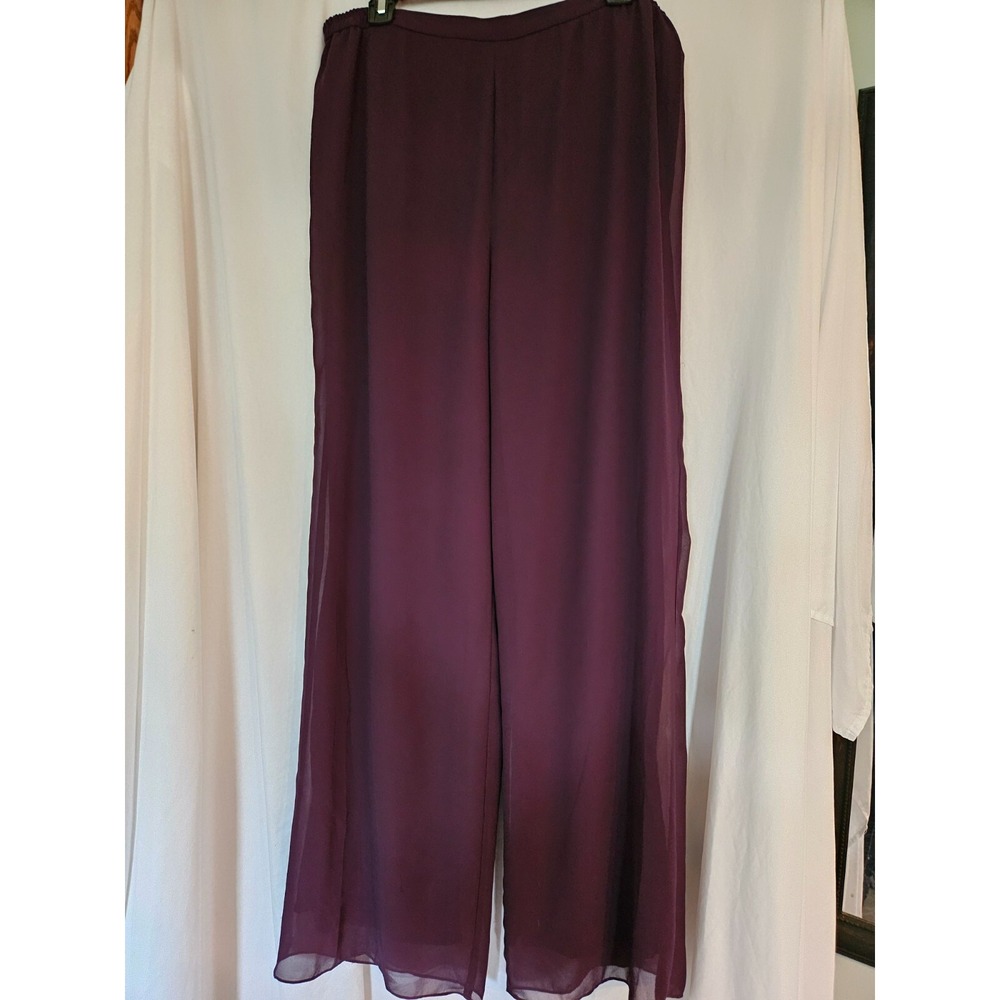 Emma Street Women Wine Color Pants 14 flyaway chiffon pant has side elastic wais